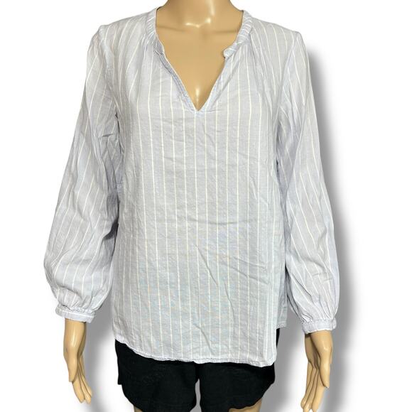 Old Navy Womens Blouse Top Shirt Long Sleeve V Neck Pullover Blue White Stripe M - Picture 1 of 9